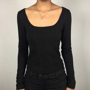 Gap Modern Long Sleeve Corset Top Womens Black Small T Shirt Tee Blouse Goth EUC